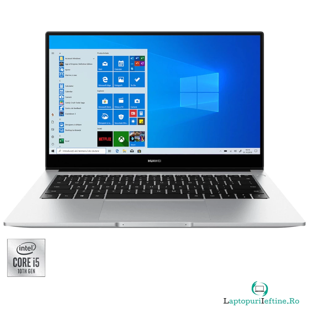 Laptop ultraportabil Huawei MateBook D14, Intel Core i5-10210U, 14inch, Full HD, 8GB, 512GB SSD, Intel UHD Graphics, Windows 10 Home, Argintiu